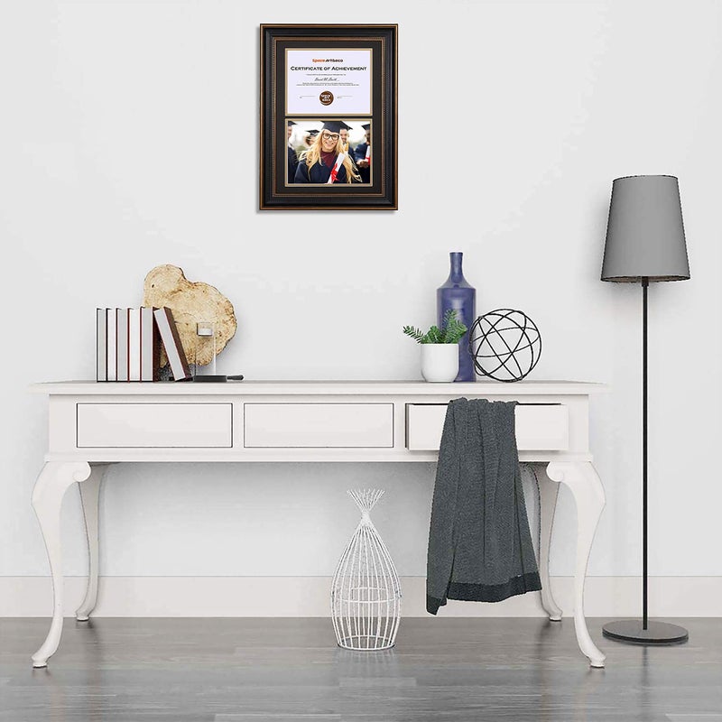Space Art Deco, 14x20 Double Picture Frames for Two 8.5x11 Inch Certificates, Documents and College Degree, Wall Mounting, Black with Ornate Gold Trim - Image 4
