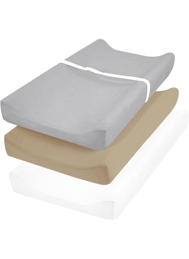 david's kids david's Kids 3 Pack Changing Pad Cover Set, Ultra Soft Breathable Cozy Microfiber Diaper Change Table Sheets for Baby Girls, Fit Most Changing Pads, White & Grey & Khaki - Image 1