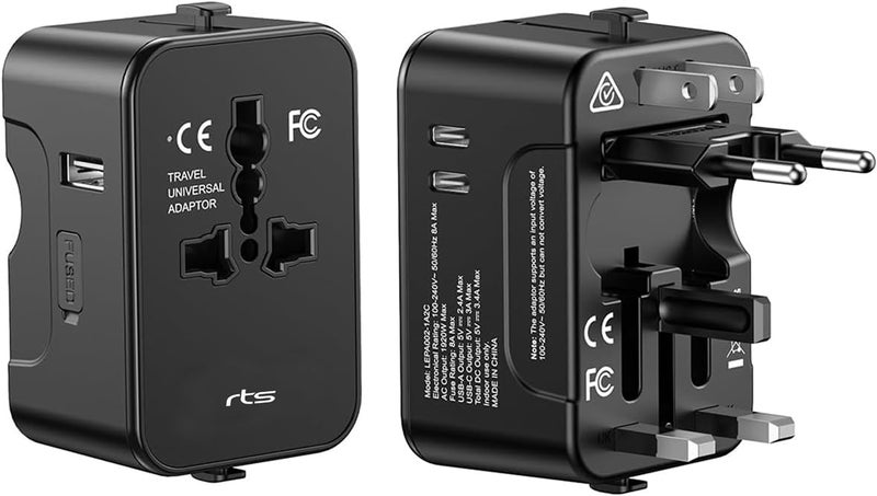 rts 224 Countries 2 USBC 1 USBC Plug Universal Travel Adapter International All in One Worldwide Travel Adapter and Wall Charger with USB Ports with Multi Type Power Outlet 6A Fuse - Image 1