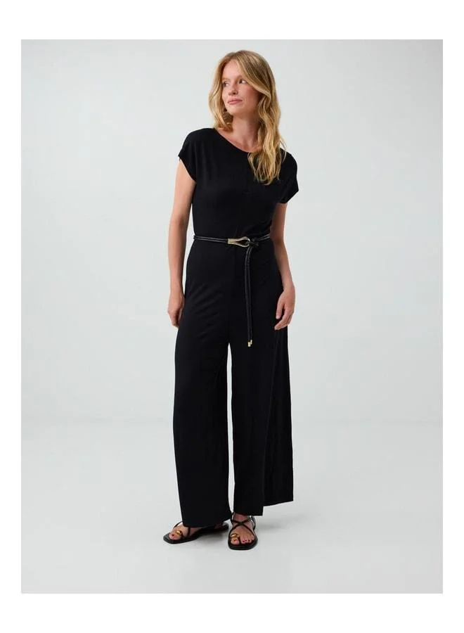Jimmy Key  Black Round Neck Short Sleeve Long Knit Jumpsuit. for Women | Best Price UAE