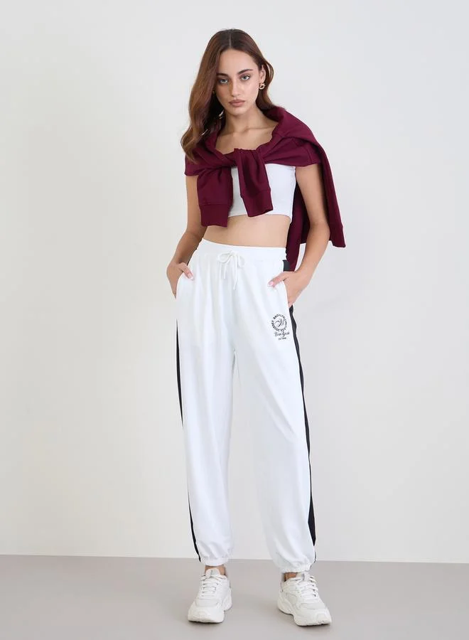 Women White Side Stripe Joggers