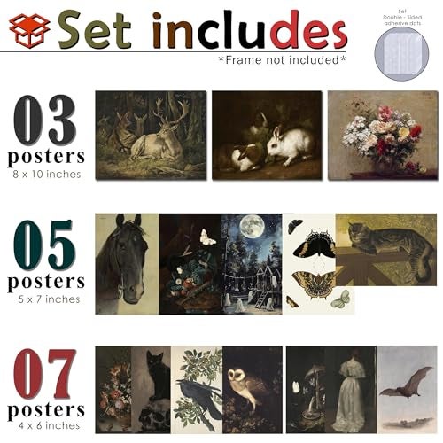 LANCHI95 15PCS Dark Cottagecore Decor Dark Academia Decors Cottage Core Whimsical Wall Art Goth Darks Moody Wall Decor for Living Room Bedroom 8x10 in UNFRAMED - Image 3