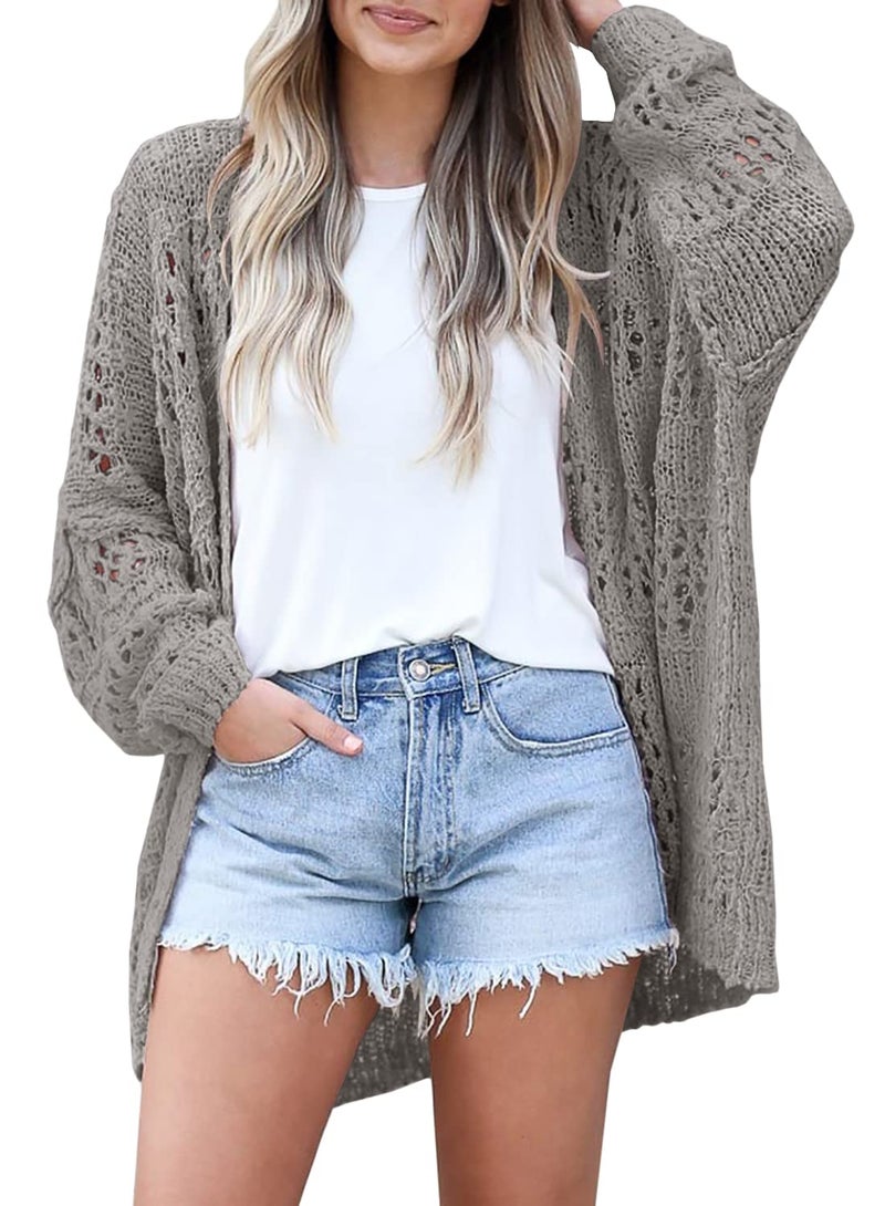 Ermonn Womens Crochet Cardigan Sweater Kimonos Boho Solid Color Oversized Fall Open Front Outwear