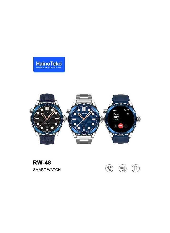 Haino Teko HainoTeko RW-48 Smart Watch with AMOLED Touchscreen, 3 Interchangeable Straps, Silver  - Image 2