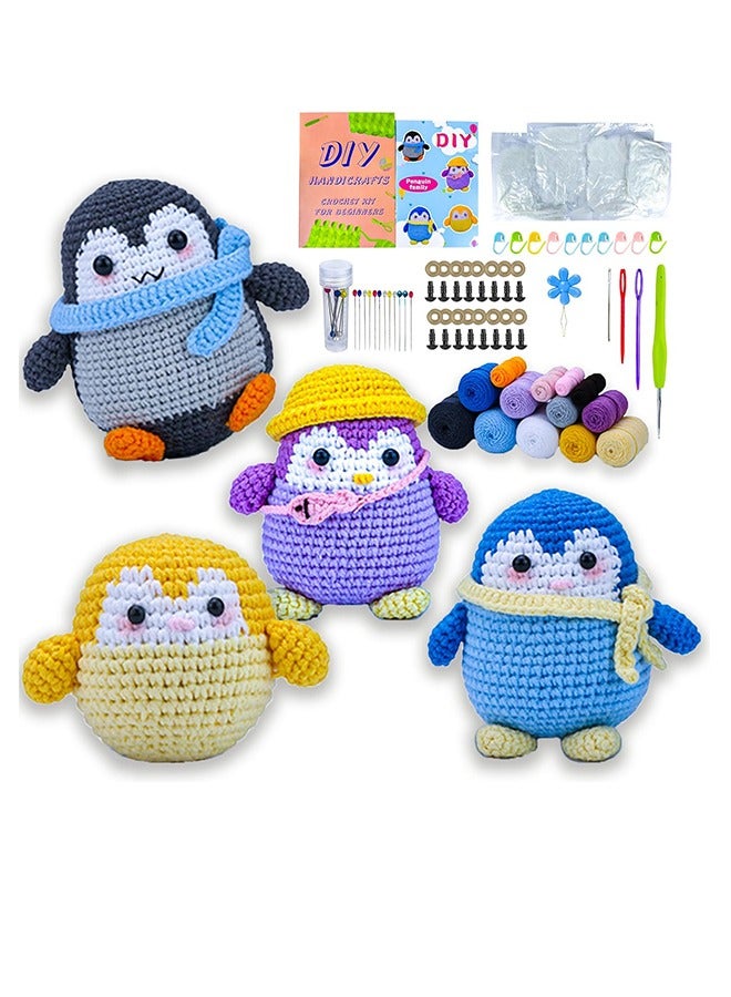 Generic Crochet Kit for Beginners, Easy Crochet Starter Kit with Step-by-Step Video Tutorials, Complete DIY Crochet Kits Animals for Adults, 4 PCS Penguin - Image 1