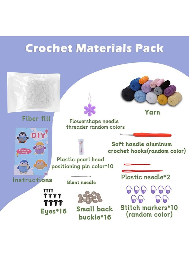 Generic Crochet Kit for Beginners, Easy Crochet Starter Kit with Step-by-Step Video Tutorials, Complete DIY Crochet Kits Animals for Adults, 4 PCS Penguin - Image 3