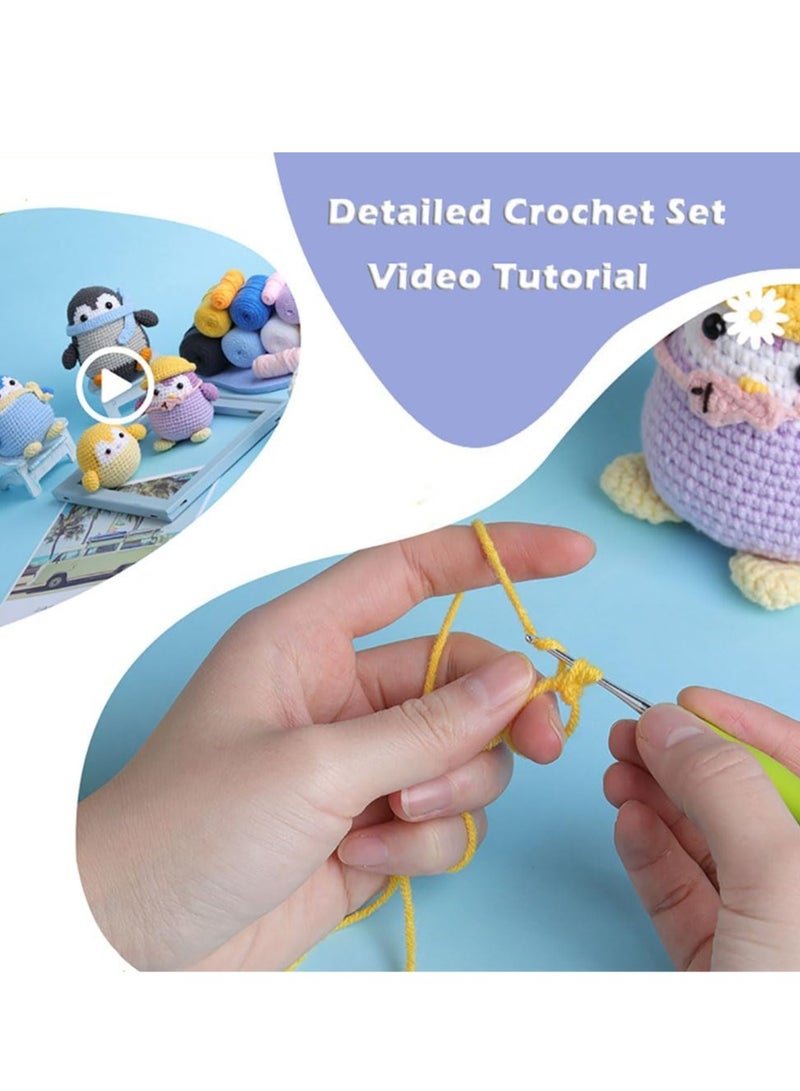 Generic Crochet Kit for Beginners, Easy Crochet Starter Kit with Step-by-Step Video Tutorials, Complete DIY Crochet Kits Animals for Adults, 4 PCS Penguin - Image 4