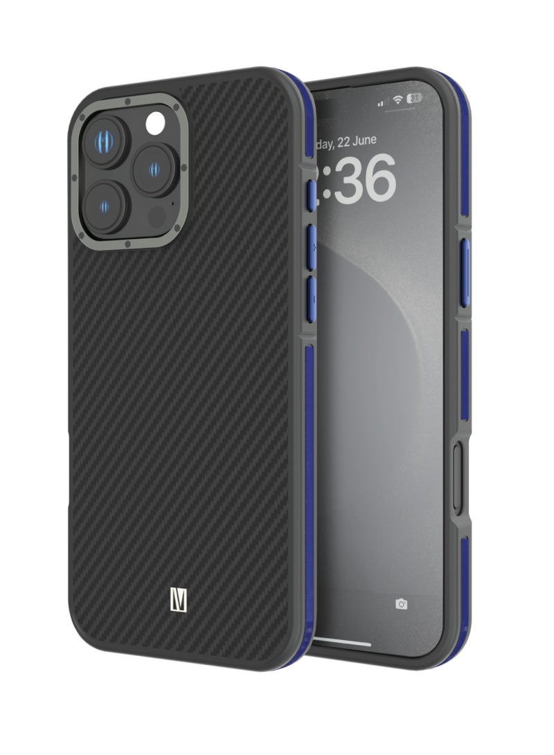 LEVELO iPhone 16 Pro MagSafe Case Ox Carbon / Anti-Finger Print / Drop and Damage Protection / Durable Back Cover- Blue - Image 1