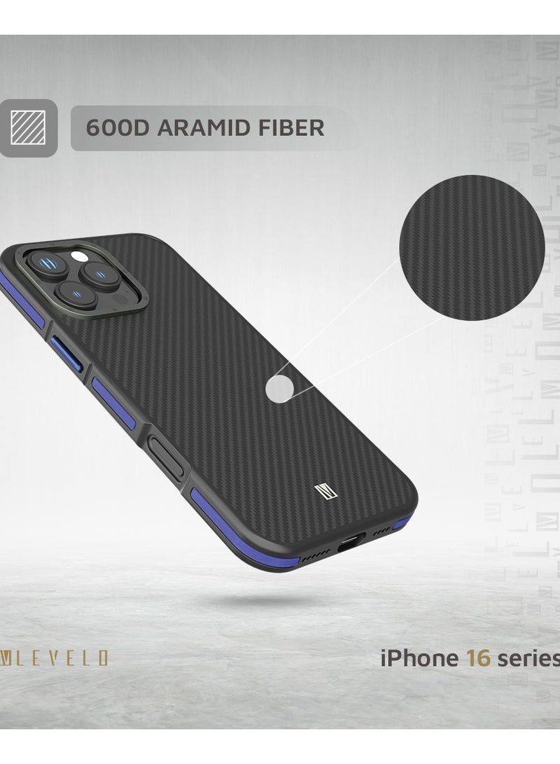 LEVELO iPhone 16 Pro MagSafe Case Ox Carbon / Anti-Finger Print / Drop and Damage Protection / Durable Back Cover- Blue - Image 4