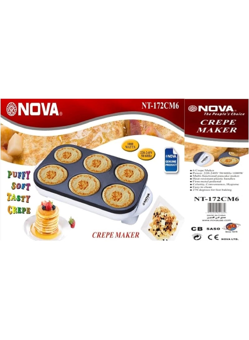 NOVA صانعة الكريب الكهربائية نوفا 172CM6 – 1000 واط صينية غير لاصقة للفطائر، دوسا والمزيد | تسخين سريع 270° مع مقابض مقاومة للحرارة وقاعدة معدنية مستقرة | مجموعة ملحقات مكونة من 6 قطع | صانعة إفطار سهلة التنظيف | جهاز متعدد الوظائف 220–240 فولت - Image 2