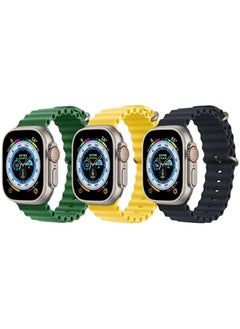 Silicone Ocean Band Strap for Apple Watch 38/40/41mm Dark Green/Yellow/Black Set of 3