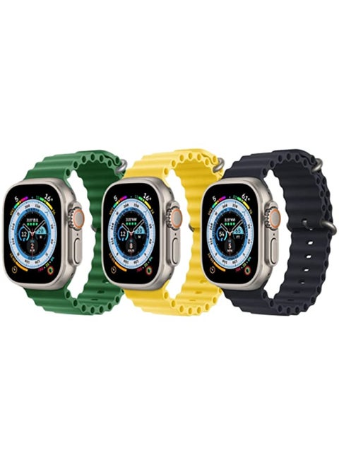 Silicone Ocean Band Strap for Apple Watch 38/40/41mm Dark Green/Yellow/Black Set of 3
