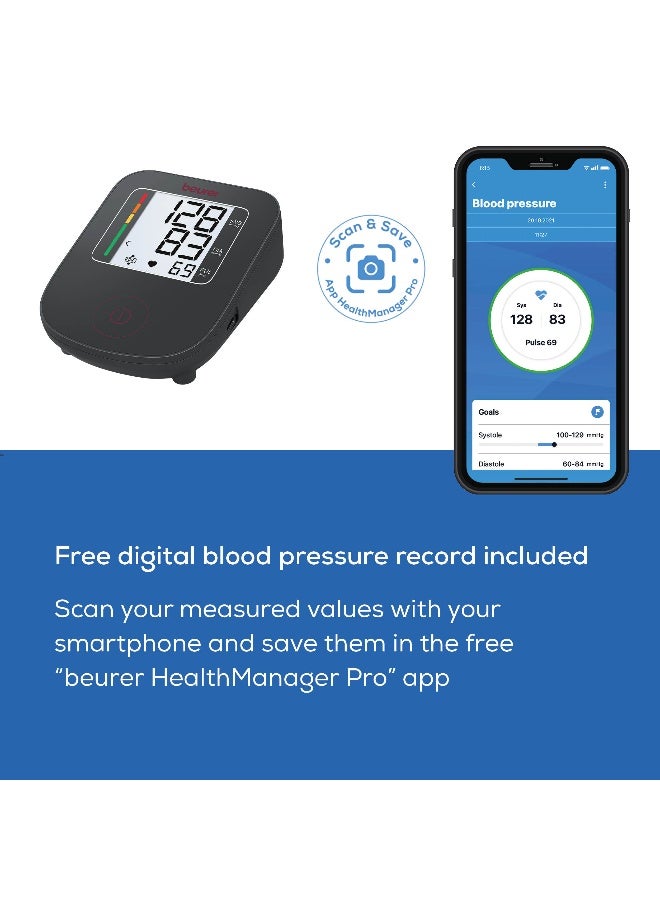Beurer BM 23 Limited Edition Upper Arm Blood Pressure Monitor – Arrhythmia Detection | Cuff-Fit Guidance | Scan & Save to HealthManager Pro App | Colour Risk Scale - Black - Image 5