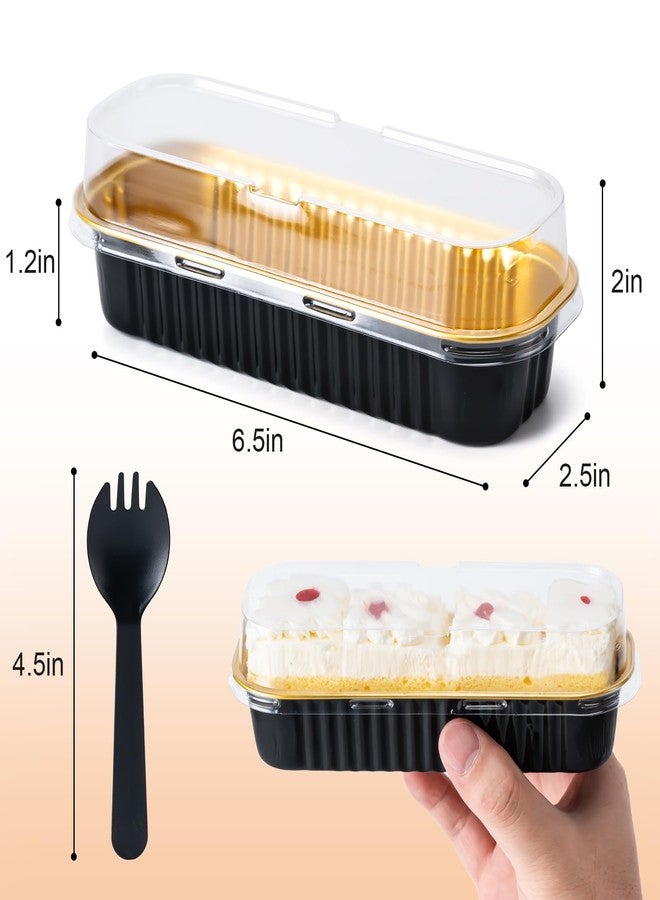 Husfunov 25 Pack Mini Cake Pans with Lids and Spoons, Small Aluminum Foil Loaf Pans, Rectangular Baking Containers for Party and Picnics, 6.8oz (Black/Gold) - Image 2