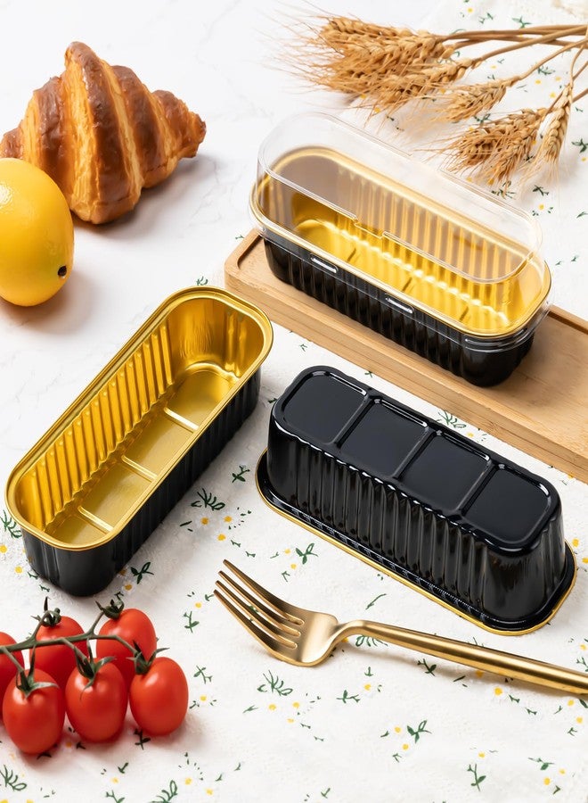 Husfunov 25 Pack Mini Cake Pans with Lids and Spoons, Small Aluminum Foil Loaf Pans, Rectangular Baking Containers for Party and Picnics, 6.8oz (Black/Gold) - Image 5