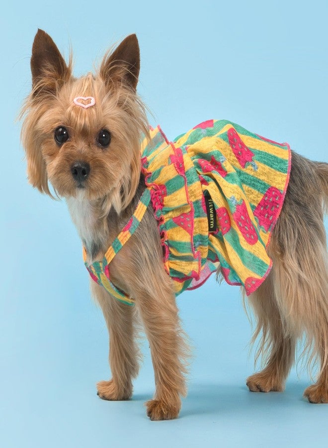 Fitwarm Strawberry Ice Pop Dog Dress, Striped Summer Dog Clothes for Small Dogs Girl, Pet Outfit, Green, Yellow, Light Pink, XS - Image 4