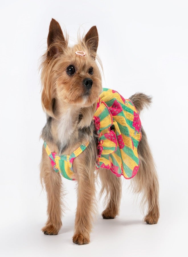 Fitwarm Strawberry Ice Pop Dog Dress, Striped Summer Dog Clothes for Small Dogs Girl, Pet Outfit, Green, Yellow, Light Pink, XS - Image 3