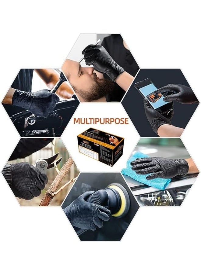Zalcoon Black Nitrile Gloves, Heavy Duty Industrial Disposable Gloves Latex free, Powder Free,Mechanic Gloves, Diamond Texture, (1Pack x 100 Pieces)  - Image 2