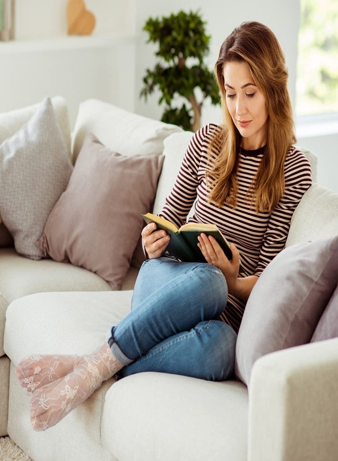 بنكايلور جوارب نسائية شفافة من بينكايلور، 4 أزواج، مزينة بالدانتيل والشبك، مصنوعة من النايلون، فضفاضة تصل إلى الكاحل (أسود، أبيض، مشمشي، وردي) - Image 4