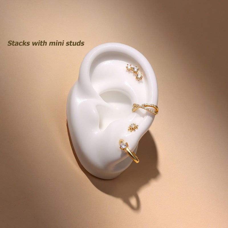 KRFY 2Pcs Adjustable Ear Cuff S925 Sterling Silver Ear Cuffs Non Piercing Cuff Earrings for Women Gold Plated 5A Cubic Zirconia Clip On Cartilage Helix Conch Fake Earrings Hypoallergenic - Image 4