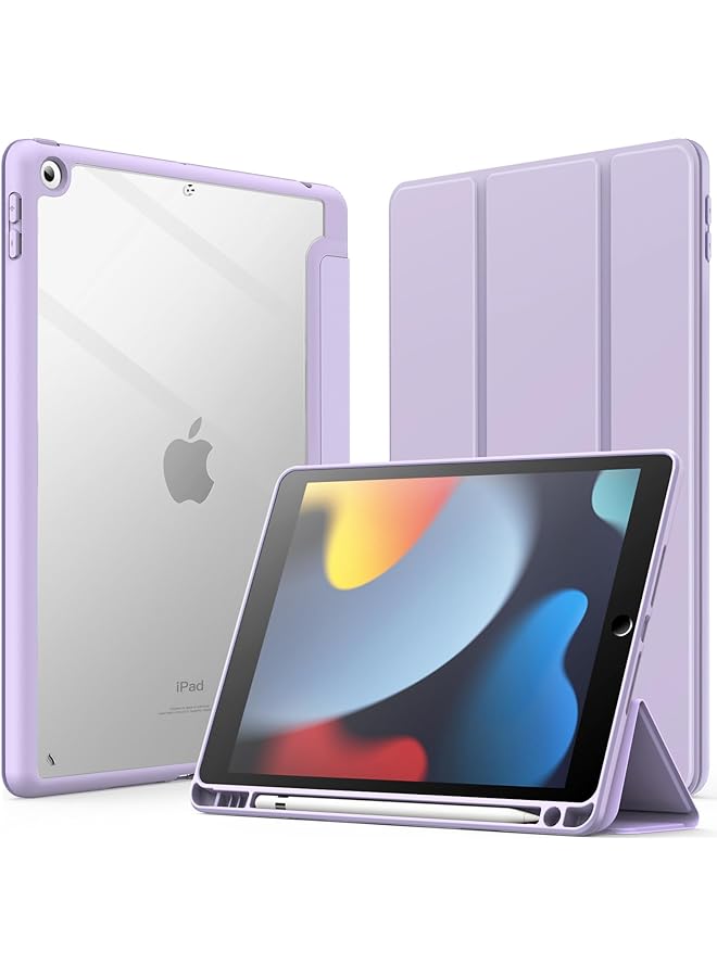 Jetech Case For Ipad 10.2-Inch 9Th 8Th 7Th Generation 2021 2020 2019 With Pencil Holder Clear Transparent Back Shell Slim Stand Shockproof Tablet Cover Auto Wake Sleep Light Purple - Image 1