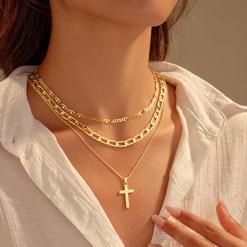 M MOOHAM Layered Gold Necklaces for Women, 14K Gold-Plated Dainty Stackable Pendant Necklace Set, Layering Snake Rope Chain Square Pendant Necklace Trendy Women's Jewelry Gifts Set - Image 2