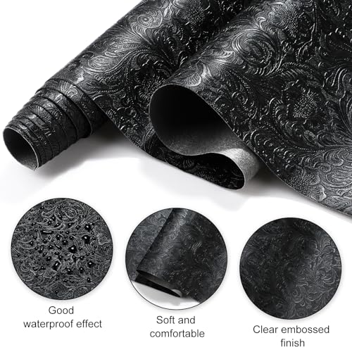 Locmeo 73'' x 55'' Tooled Faux Leather Sheets Vintage Floral Embossed Faux Leather Fabric Individual 2 Yard Cut Upholstery Flower Textured Synthetic Leather Material for DIY Crafts Making Sewing - Image 2