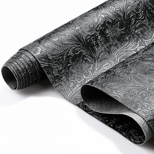 Locmeo 73'' x 55'' Tooled Faux Leather Sheets Vintage Floral Embossed Faux Leather Fabric Individual 2 Yard Cut Upholstery Flower Textured Synthetic Leather Material for DIY Crafts Making Sewing - Image 1