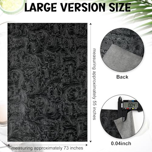 Locmeo 73'' x 55'' Tooled Faux Leather Sheets Vintage Floral Embossed Faux Leather Fabric Individual 2 Yard Cut Upholstery Flower Textured Synthetic Leather Material for DIY Crafts Making Sewing - Image 3