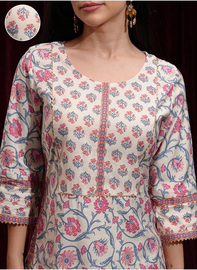 Vishudh - Floral Printed Gotta Patti Round Neck Straight Kurta by Styli - Image 1