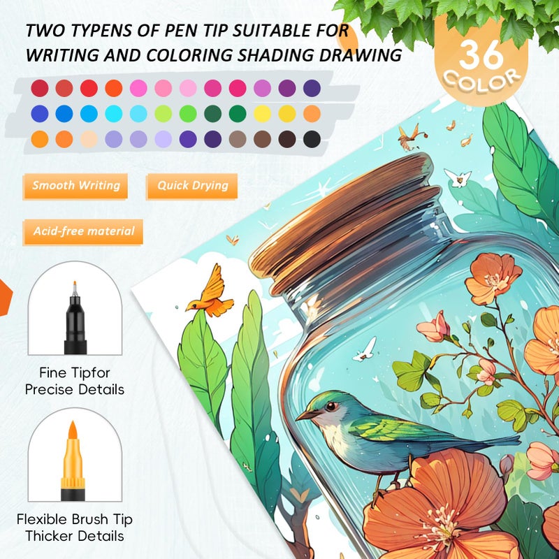 CKMOREL 3Pcs Adult Coloring Book for Women Relaxation, Spiral Bound Adult Coloring Books for Women with 36 Markers, 36 Dual Tip Colors Markers, Mindfulness Gifts - 72 Patterns - Image 2