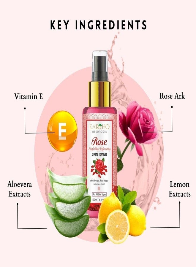 Eartho Essentials Rose Hydrating Refreshing Toner with Rose Ark, Aloevera and Lemon Extract 100ml - Image 2