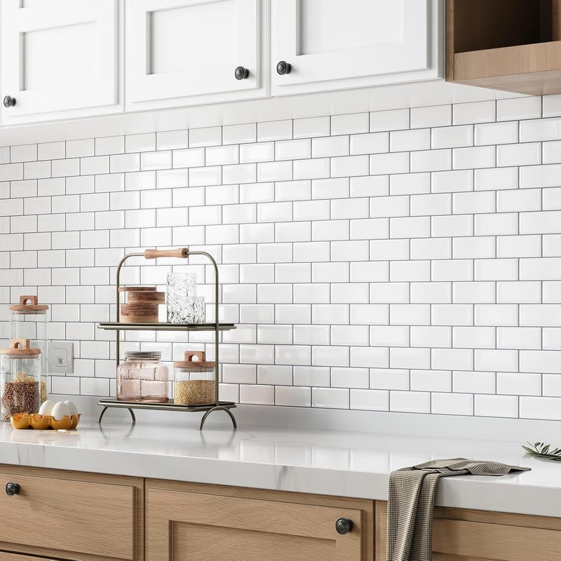 Yoillione Upgrade Thicker Peel and Stick Wall Tiles Backsplash for Kitchen and Bathroom, Metro Subway Tiles Self Adhesive Tile Stickers 3D Stick on Splashback White, 10 Sheets - Image 3