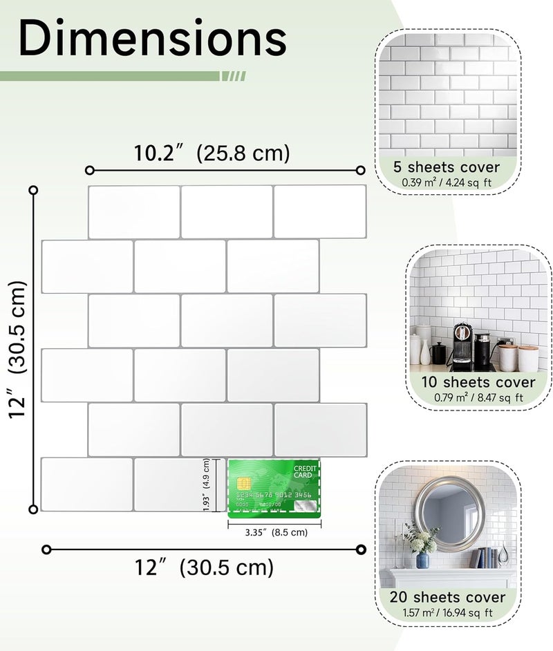 Yoillione Upgrade Thicker Peel and Stick Wall Tiles Backsplash for Kitchen and Bathroom, Metro Subway Tiles Self Adhesive Tile Stickers 3D Stick on Splashback White, 10 Sheets - Image 2