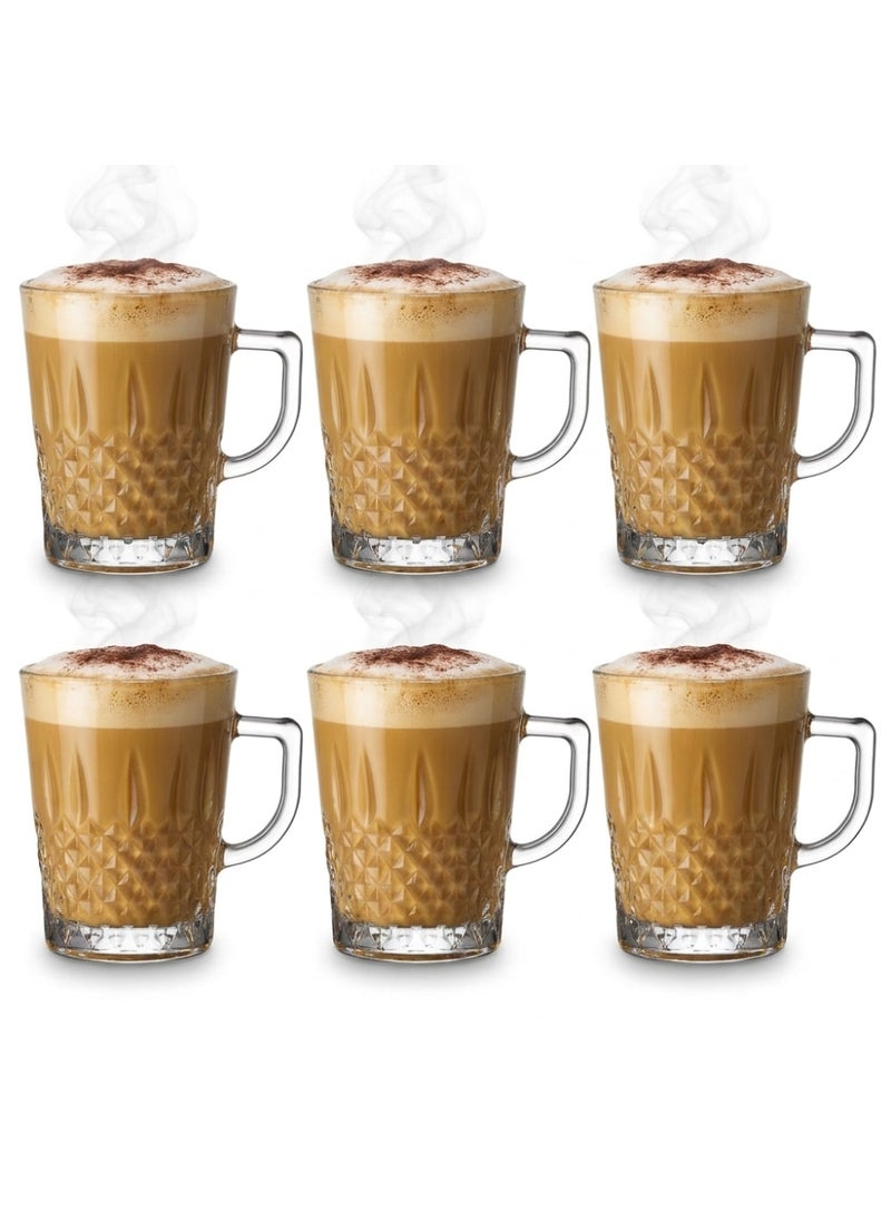 Blinkmax Set of 6 Heat Resistant Glass Mugs, Ergonomic Handle, Dishwasher and Microwave Safe, for Hot Drinks and Coffee - Transparent - Image 1