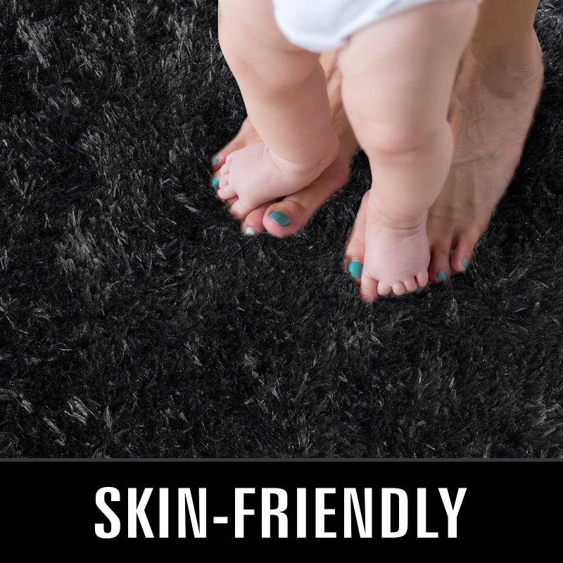 TWINNIS Super Soft Shaggy Rugs Fluffy Carpets, 5x8 Feet, Indoor Modern Plush Area Rugs for Living Room Bedroom Kids Room Nursery Home Decor, Upgrade Anti-Skid Rectangular Fuzzy Rug, Black - Image 3