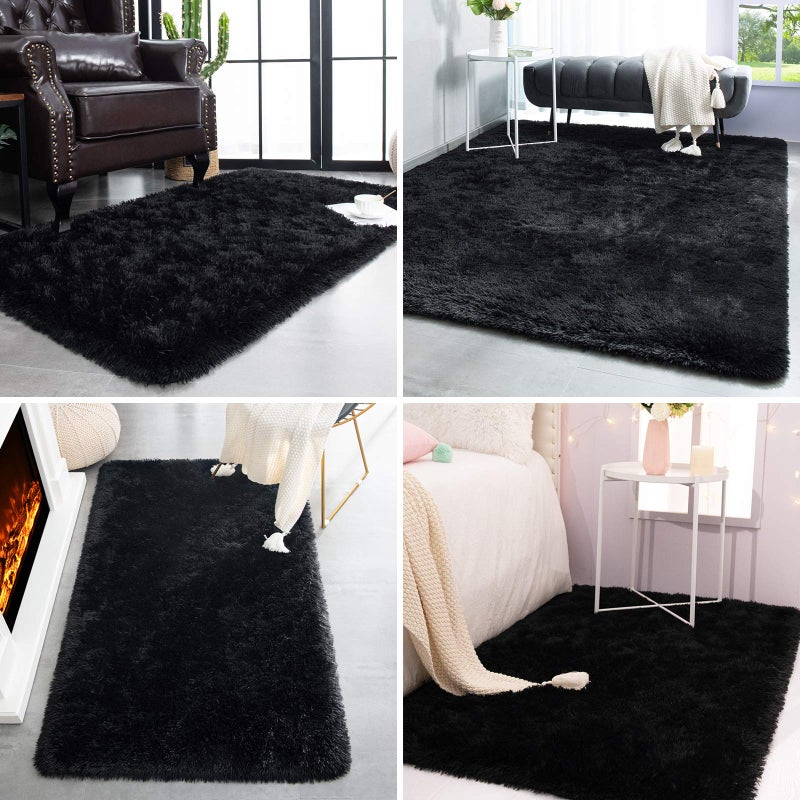 TWINNIS Super Soft Shaggy Rugs Fluffy Carpets, 5x8 Feet, Indoor Modern Plush Area Rugs for Living Room Bedroom Kids Room Nursery Home Decor, Upgrade Anti-Skid Rectangular Fuzzy Rug, Black - Image 5