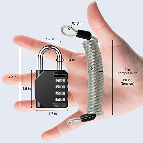 Disecu 2 Pack disecu 4 Digit Combination Lock, Outdoor Waterproof Padlock with Steel Cable for School Gym Locker, Helmet, Gate, Fence, Luggage (Black) - Image 2