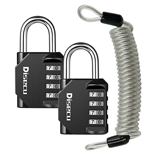 Disecu 2 Pack disecu 4 Digit Combination Lock, Outdoor Waterproof Padlock with Steel Cable for School Gym Locker, Helmet, Gate, Fence, Luggage (Black) - Image 1