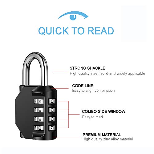 Disecu 2 Pack disecu 4 Digit Combination Lock, Outdoor Waterproof Padlock with Steel Cable for School Gym Locker, Helmet, Gate, Fence, Luggage (Black) - Image 3