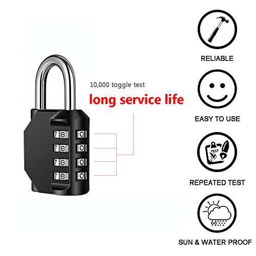 Disecu 2 Pack disecu 4 Digit Combination Lock, Outdoor Waterproof Padlock with Steel Cable for School Gym Locker, Helmet, Gate, Fence, Luggage (Black) - Image 4