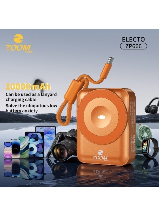 ZOOM PLUS ELECTO ZP666 Wireless Power Bank 10000mAh | 15W Wireless Charging | Built-in Cable | Compact Fast Charging Power Bank - Image 1