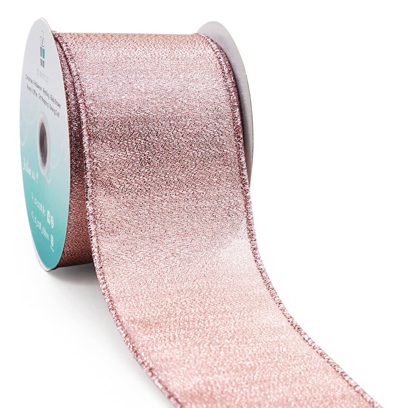 CT CRAFT LLC Metallic Diamond Wired Ribbon 2.5" x 10 Yards Rose Gold for Christmas Home Decor Bow Gift Wrapping DIY Crafts Wreath Garland Wedding - Image 1