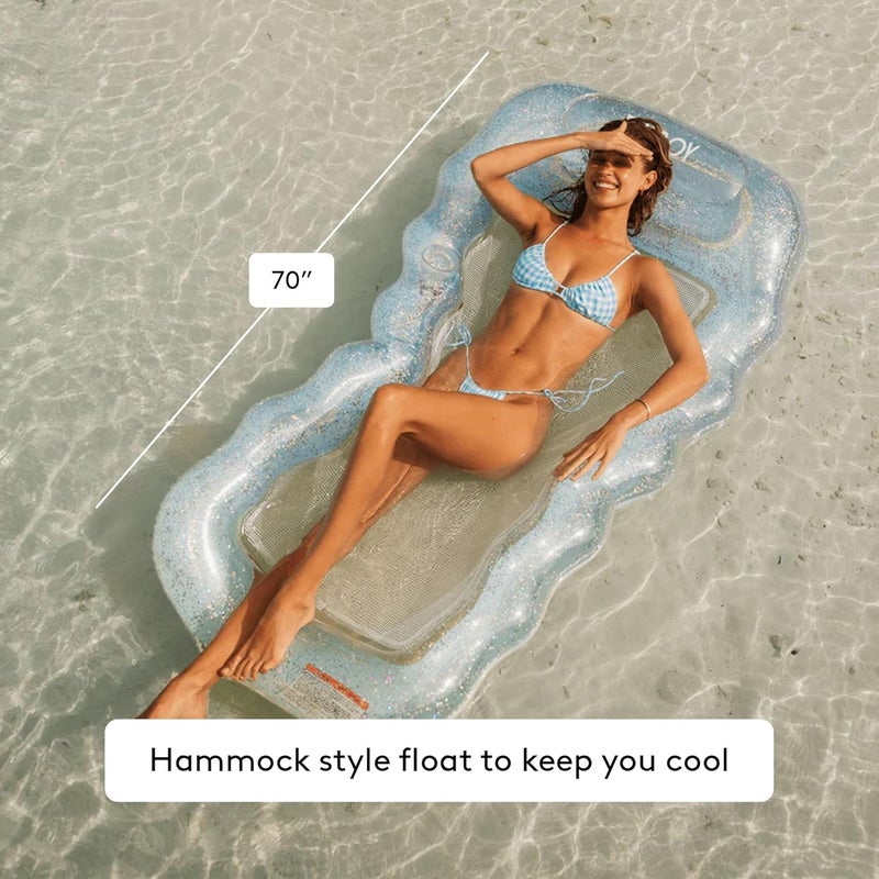 FUNBOY Giant Inflatable Luxury Blue Glitter Mesh Lounger Water Hammock Pool Float Perfect for a Summer Pool Party Large - Image 2