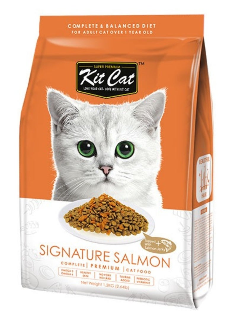 Kit Cat Cat Food Dry For Adult Cats Salmon Flavor - 1.2kg -  Cat Dry Food Complete Nutrition with Omega And Taurine - Supports Skin & Digestive Health - High-Quality Dry Food for Adult Cats - Image 1