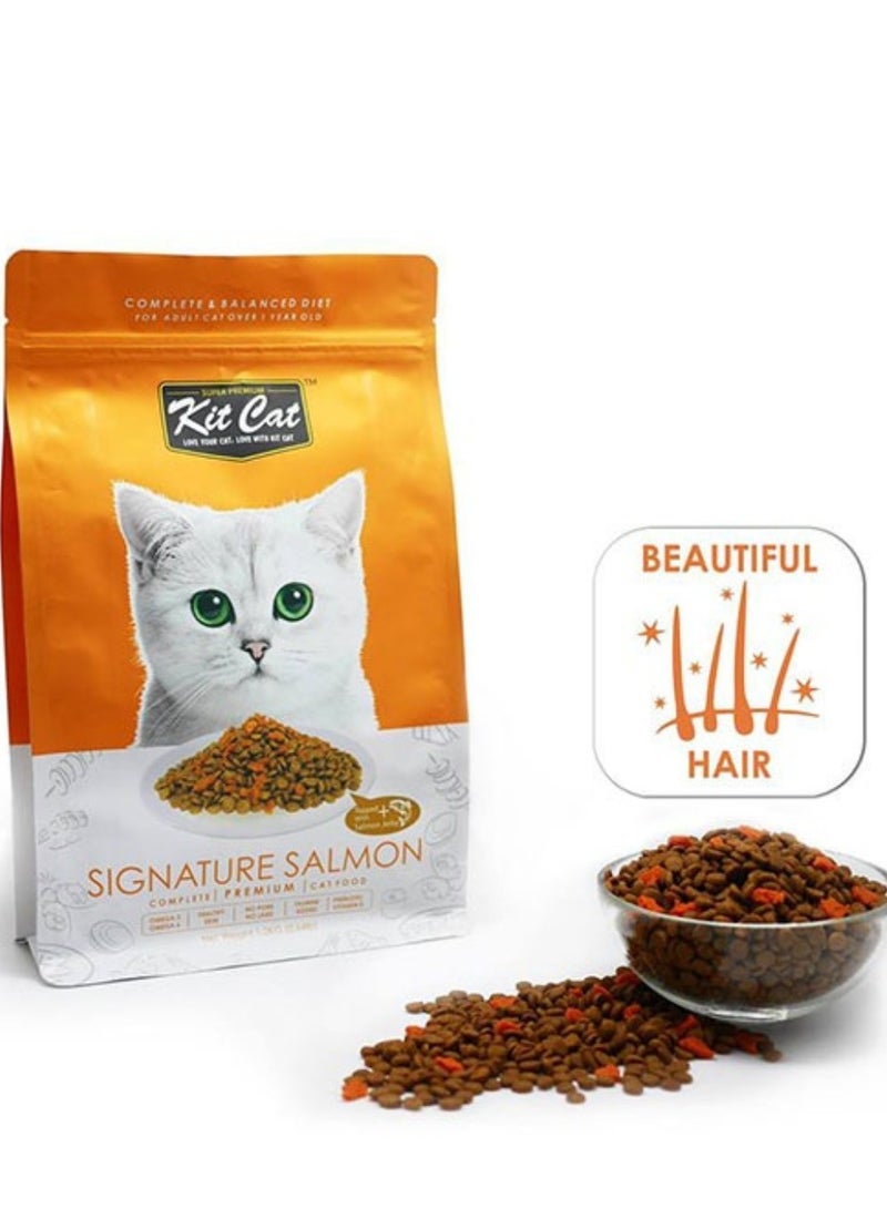 Kit Cat Cat Food Dry For Adult Cats Salmon Flavor - 1.2kg -  Cat Dry Food Complete Nutrition with Omega And Taurine - Supports Skin & Digestive Health - High-Quality Dry Food for Adult Cats - Image 2
