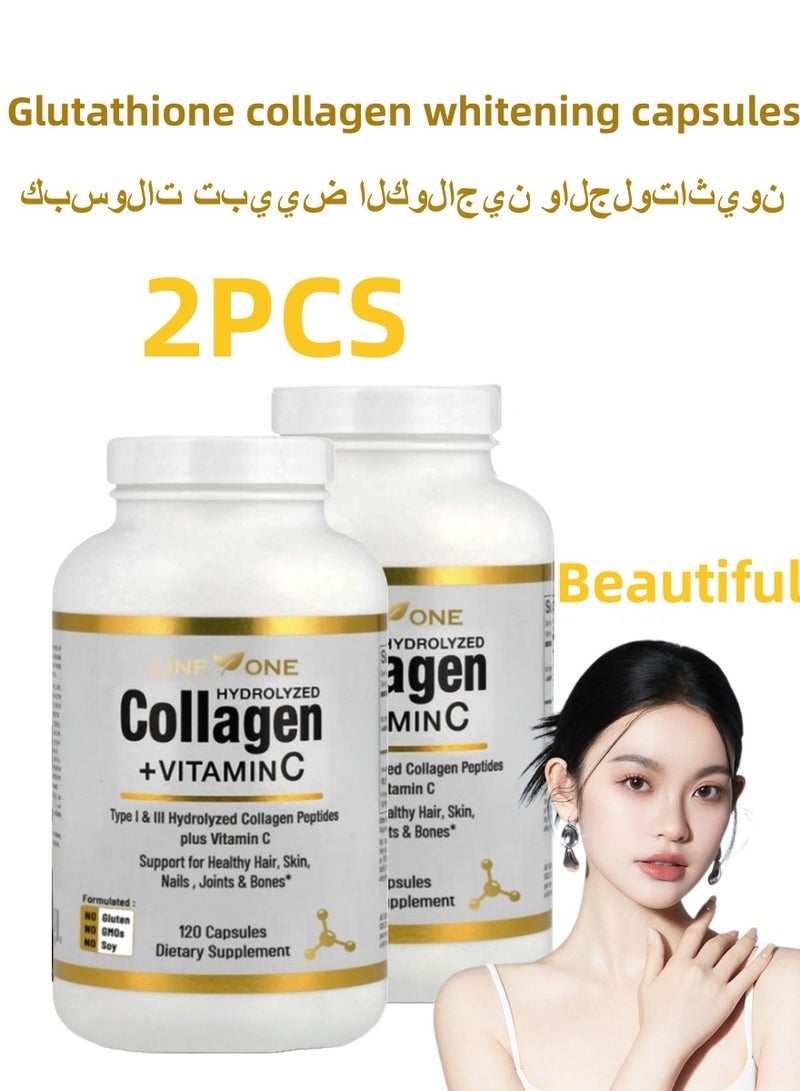 LINE ONE 2 Bottles Glutathione Collagen Glow Skin Whitening Capsules – With Vitamin C, Biotin & Collagen – Brighten Skin, Fade Dark Spots, Boost Radiance for Women Beauty - Image 1