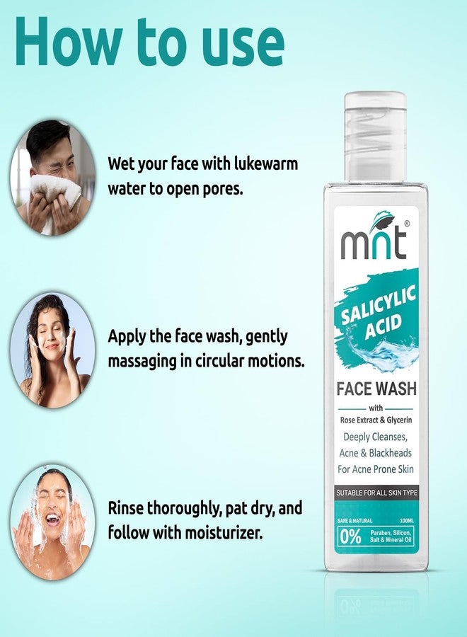 MNT 2% Salicylic Acid Face Wash with Rose Extract & Glycerin for Deep Cleansing, Blackheads & Acne Prone Skin, 100 ml - Image 4