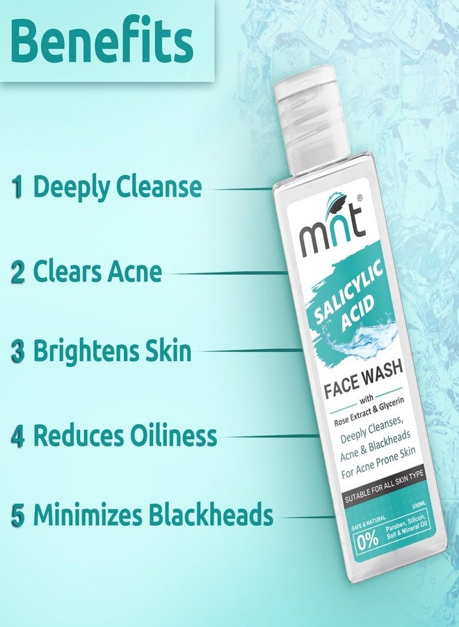 MNT 2% Salicylic Acid Face Wash with Rose Extract & Glycerin for Deep Cleansing, Blackheads & Acne Prone Skin, 100 ml - Image 3