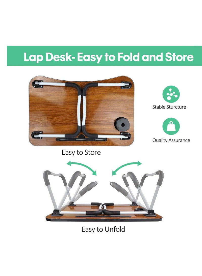 Generic - Portable Laptop Table with Foldable Legs, Tablet and Notebook Holder and Cup Slot, Multi-Purpose, Suitable for Reading and Eating - Image 1